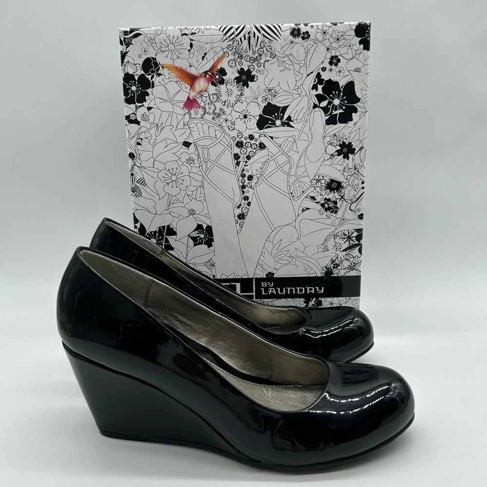 CL by Laundry Nima Patent Black Wedge Pumps Women’s 7 Glossy Heels New In Box